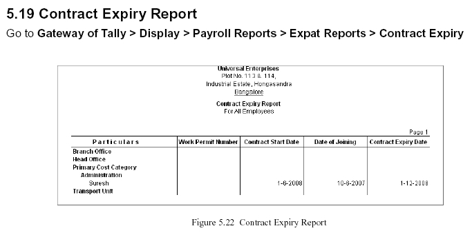 'Contract Expiry' Report @ Tally.ERP 9